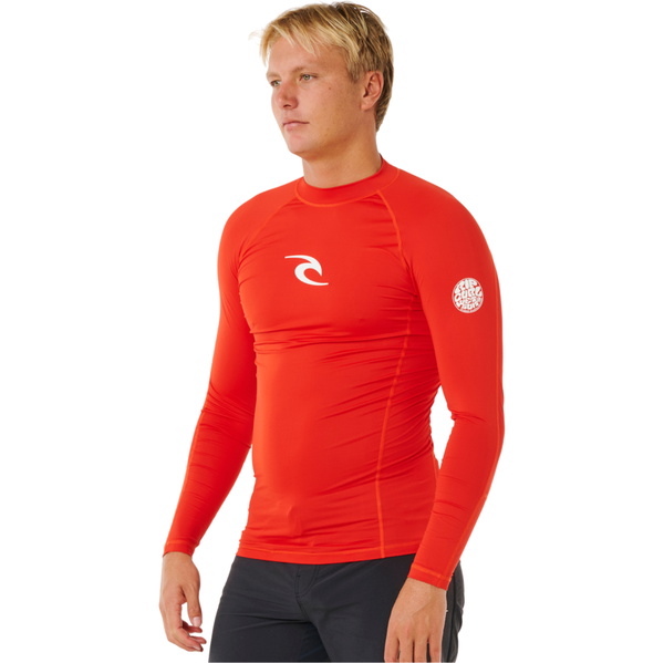 2026 Rip Curl Männer Waves UPF Performance Langarm-Lycra-Weste 16FMRV - Lava Rot